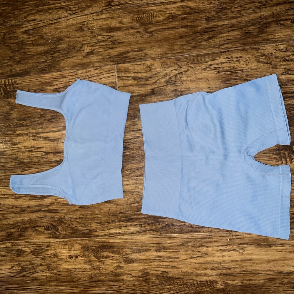 Light Blue Ribbed Two-Piece Set